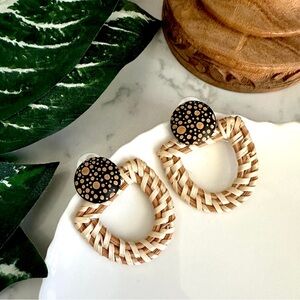 2/$30🌵 Wicker Straw Wrap Tan & Cream Earrings Dot Wood Southwest Boho Jewelry